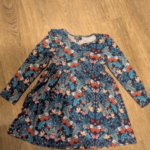Butterfly Print Long Sleeve Kids Dress - Blue and Red